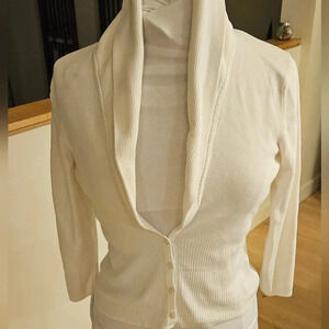 Ann Taylor Loft Ivory Cardigan Sweater Womens S 3/4  Sleeve Flattering Fit